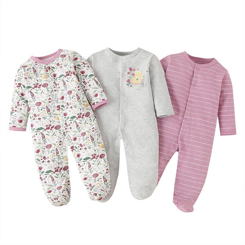 3PCS Baby Boys Girls Solid Color Lovely Printed Cotton Wrap Long Sleeve Jumpsuit