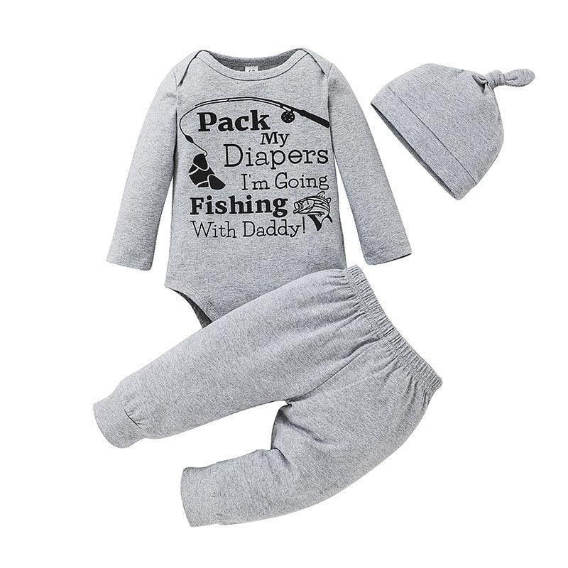 Baby Boys Solid Color Cartoon Letter Print Jumpsuit Pants Set