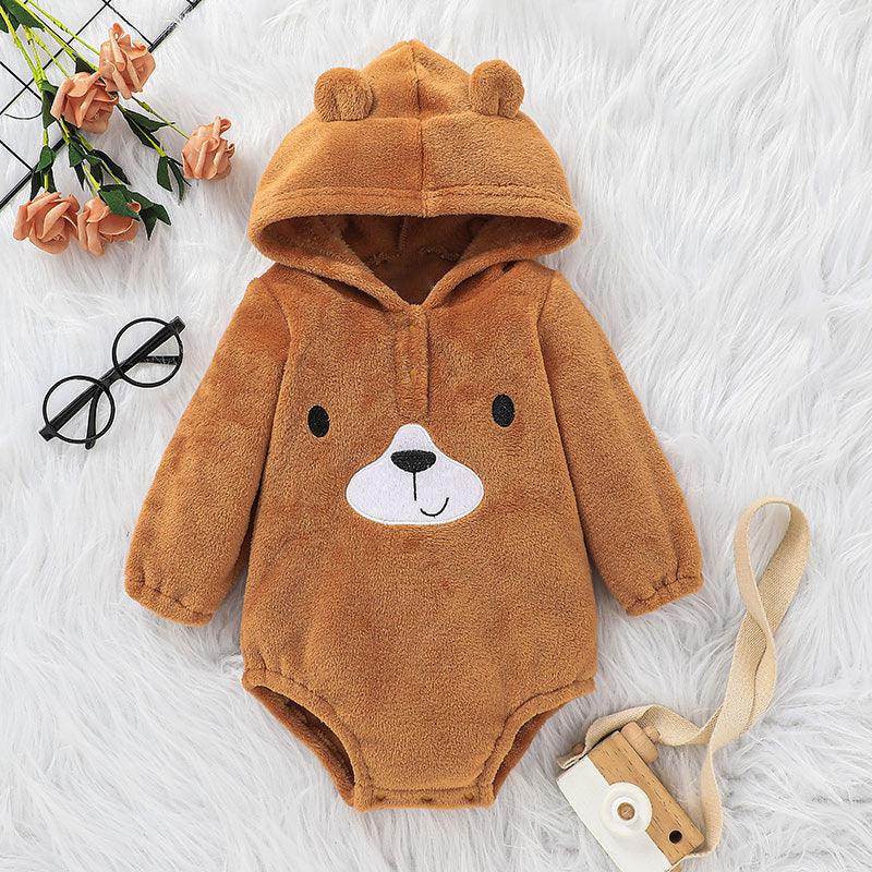 Baby Boys Solid Color Cute Bear Print Jumpsuit