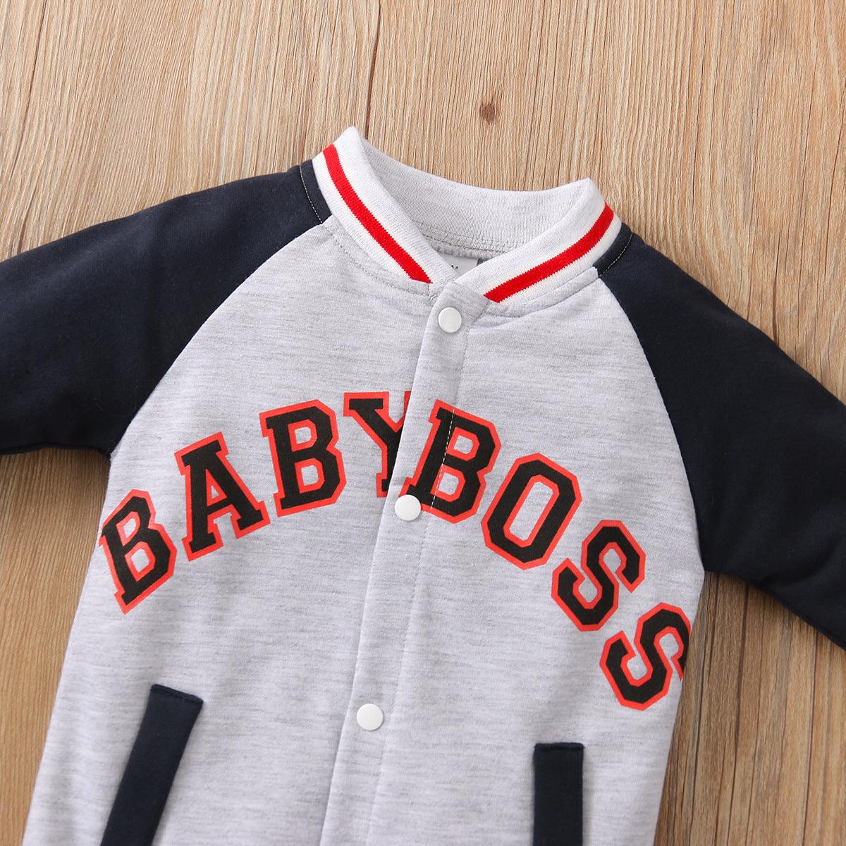 Baby Boys Long Sleeve Lettered Printed Bomber Jumpsuit