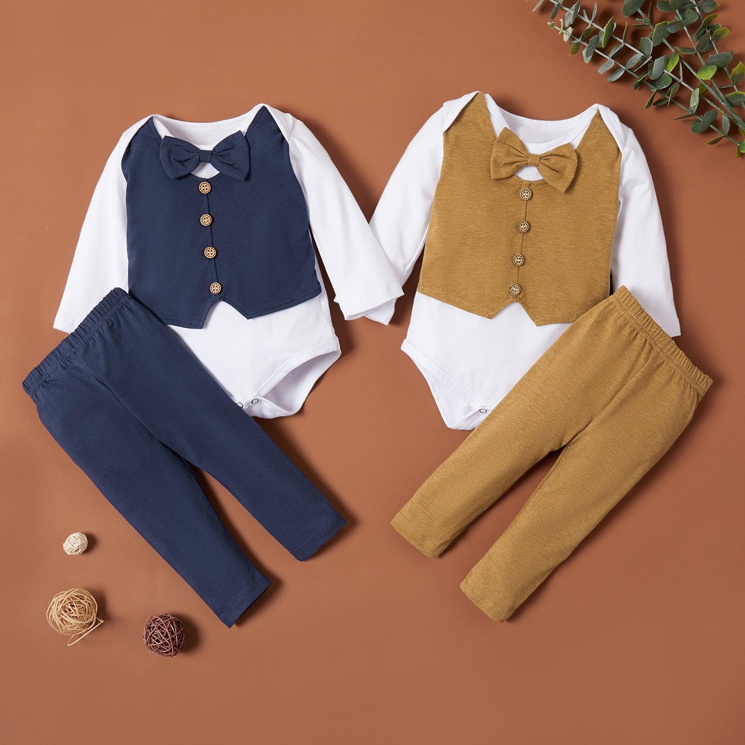 Baby Boys Solid Color Jumpsuit Vest Trousers Gentleman Suit