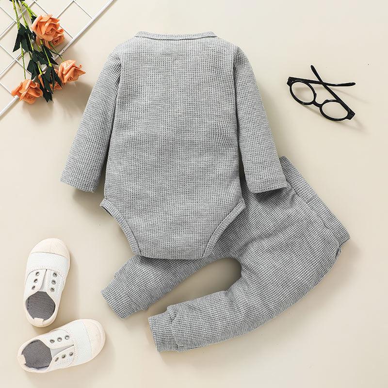 Baby Boys Girls Solid Color Knitted Striped Pullover Long Sleeve Set