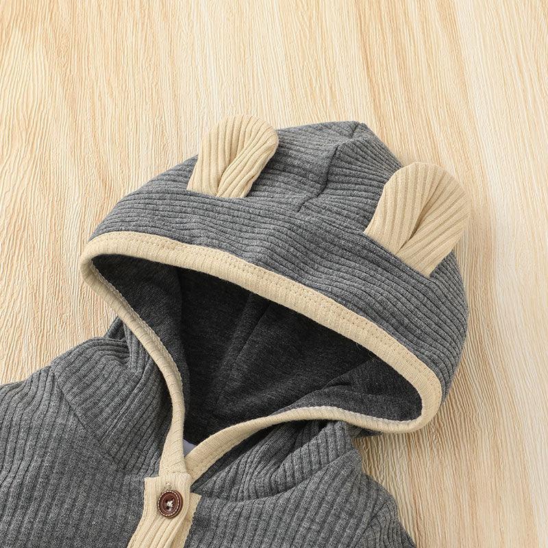 Baby Boys Girls Solid Color Long Sleeved Knitted Hooded Jumpsuit Creeper