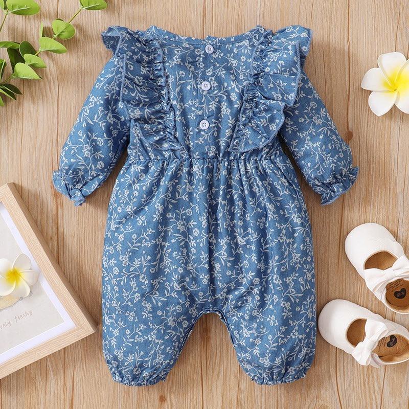 Baby Girls Floral Printed Ruffle Long Sleeve Jumpsuit