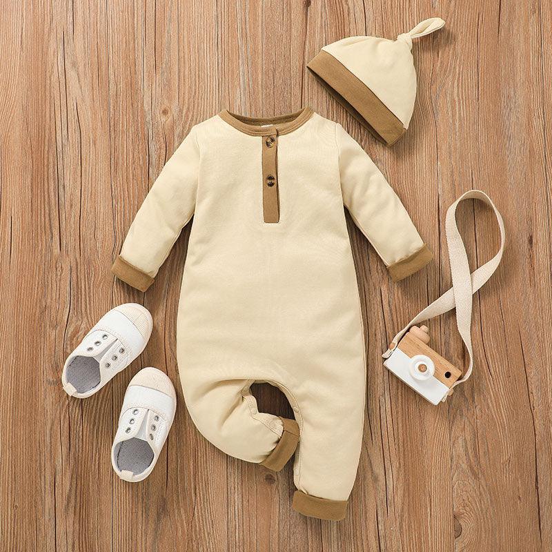 Baby Boys Solid Color Long Sleeved Knitted Onepiece Hat Two Piece Set