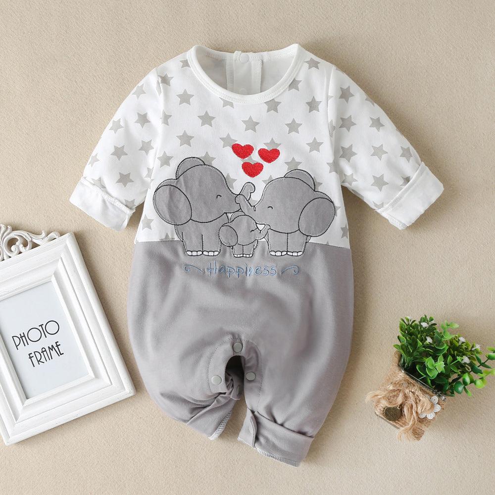 Baby Boys Girls Cute Elephant Embroidered Jumpsuit