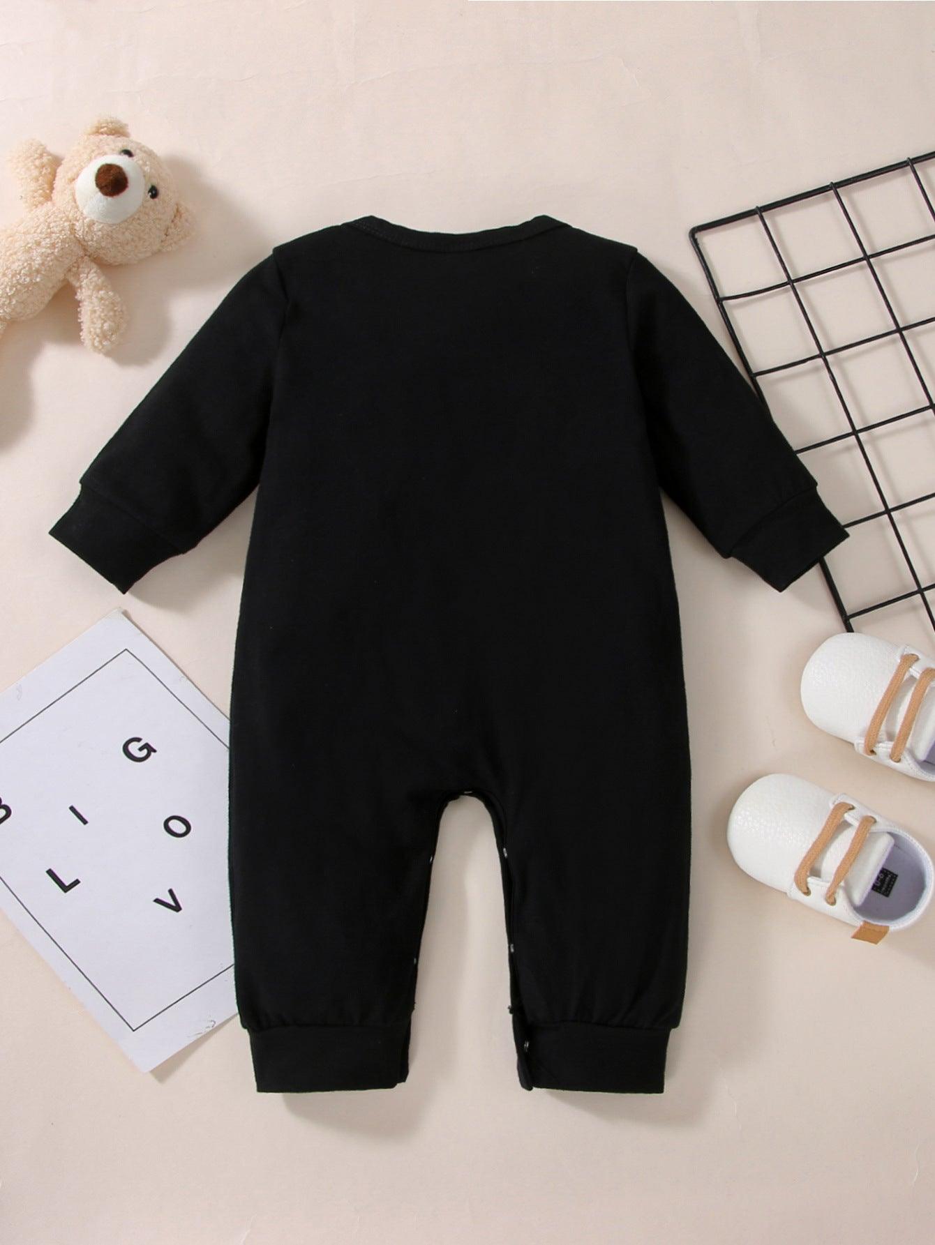 Baby Boys Girls Solid Color Cartoon Bear Print Jumpsuit