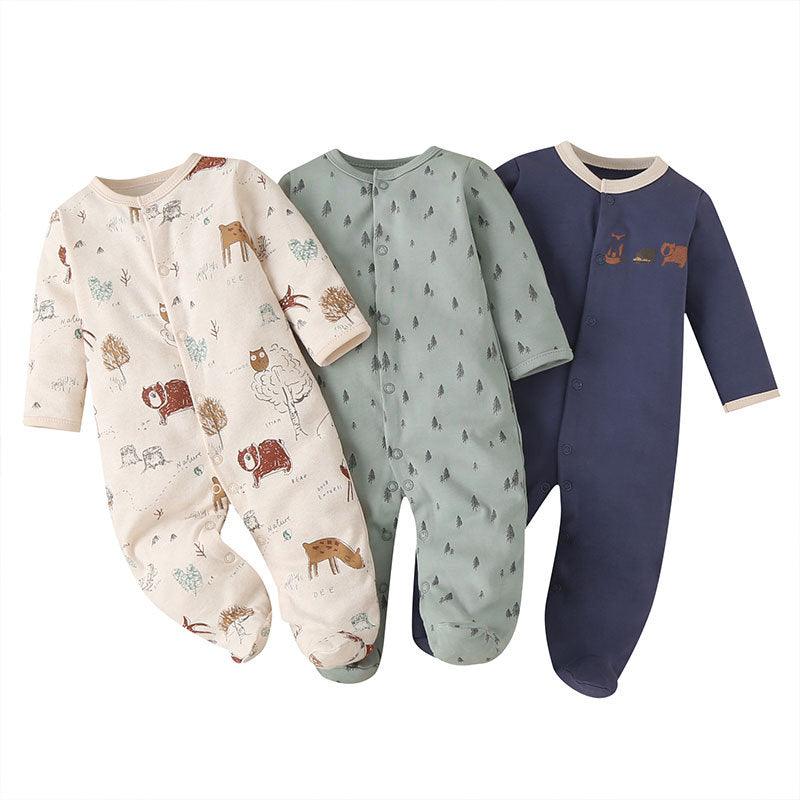 3PCS Baby Boys Girls Solid Color Lovely Printed Cotton Wrap Long Sleeve Jumpsuit