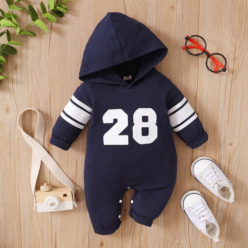 Baby Boys Digital Print Hooded Long-sleeved Jumpsuit