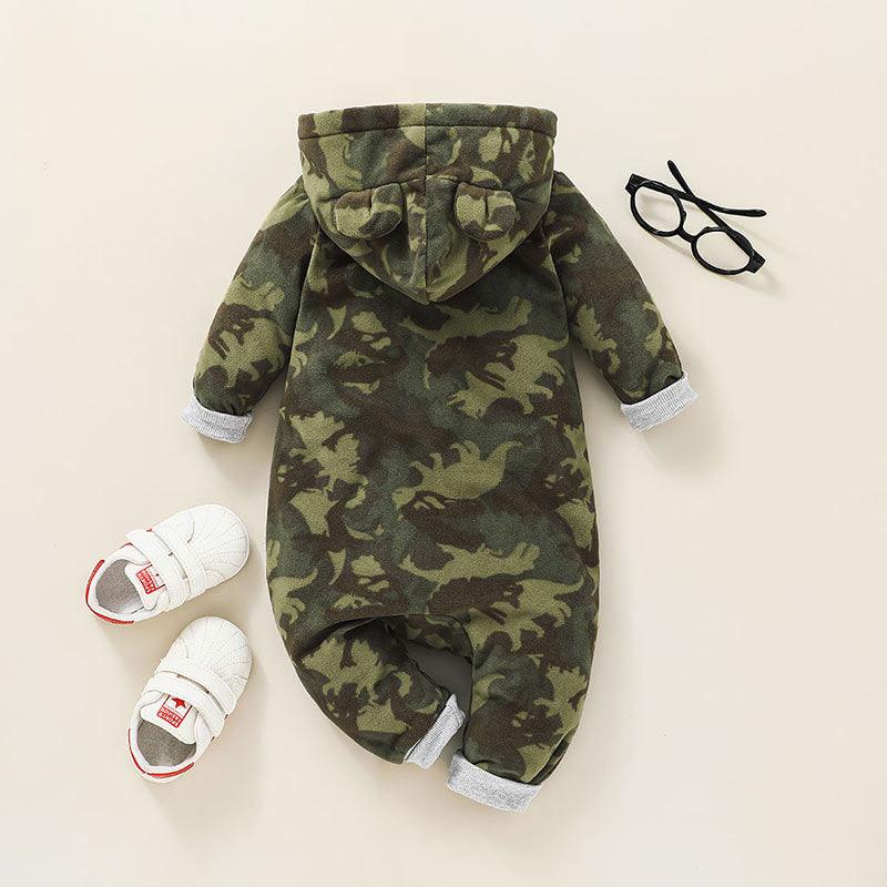 Baby Boys Hooded Long Sleeve Camouflage Fleece Jumpsuit