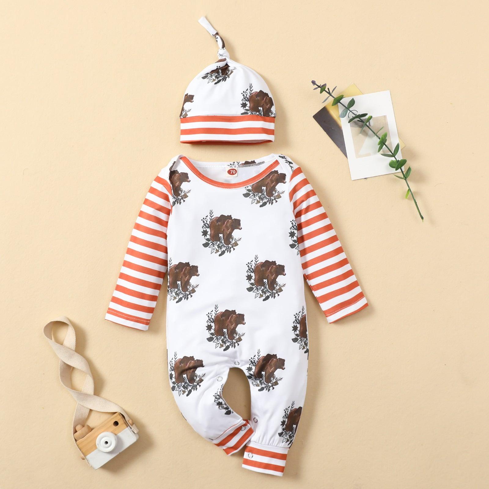 Baby Boys Girls Cartoon Print Stripe Long Sleeved Jumpsuit Christmas Dress