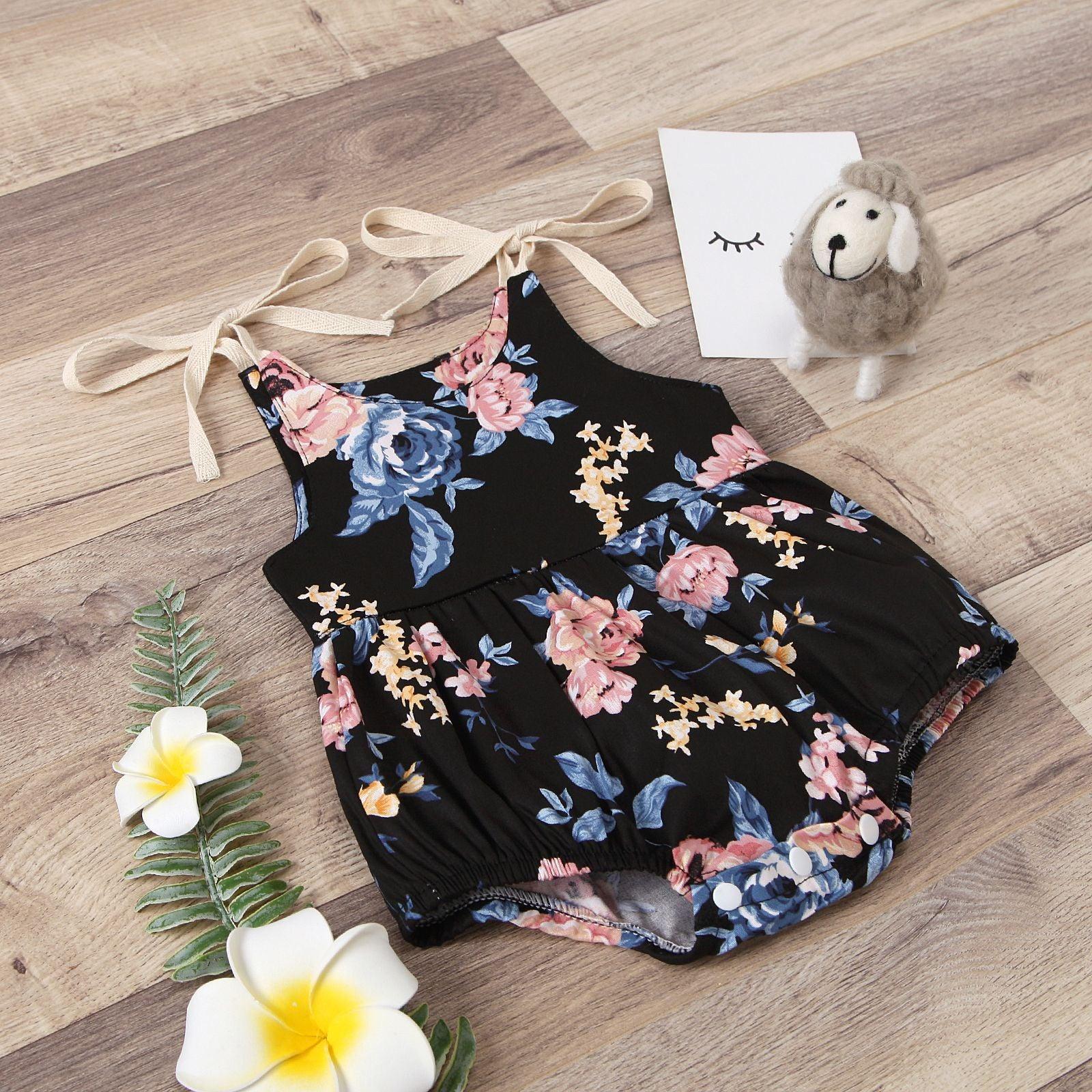 Baby Girls Flower Print Suspender Jumpsuit