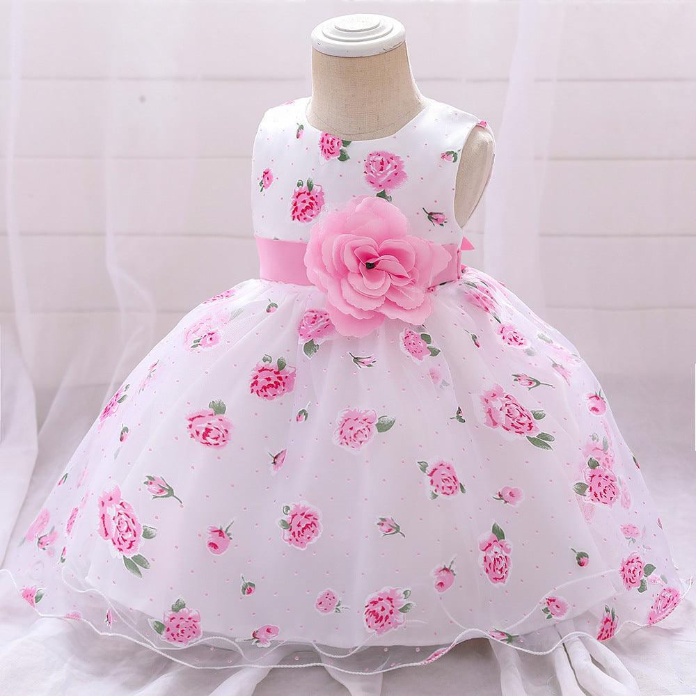 Baby Girls Flower-printed Pompous Gauze Princess Dress