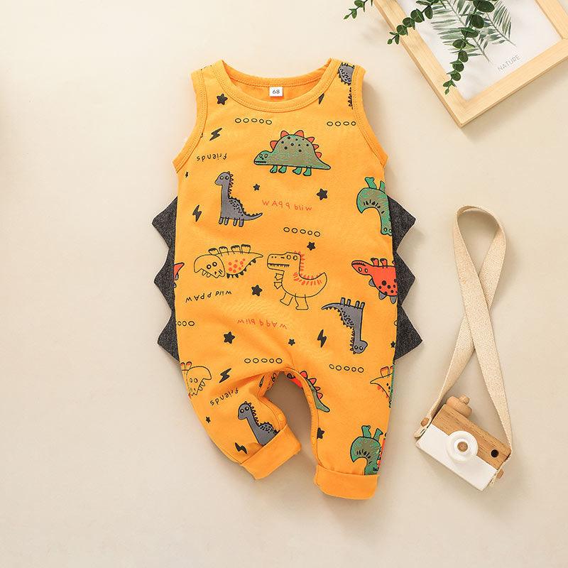 Baby Boys Cartoon Dinosaur Printed Sleeveless Jumpsuit