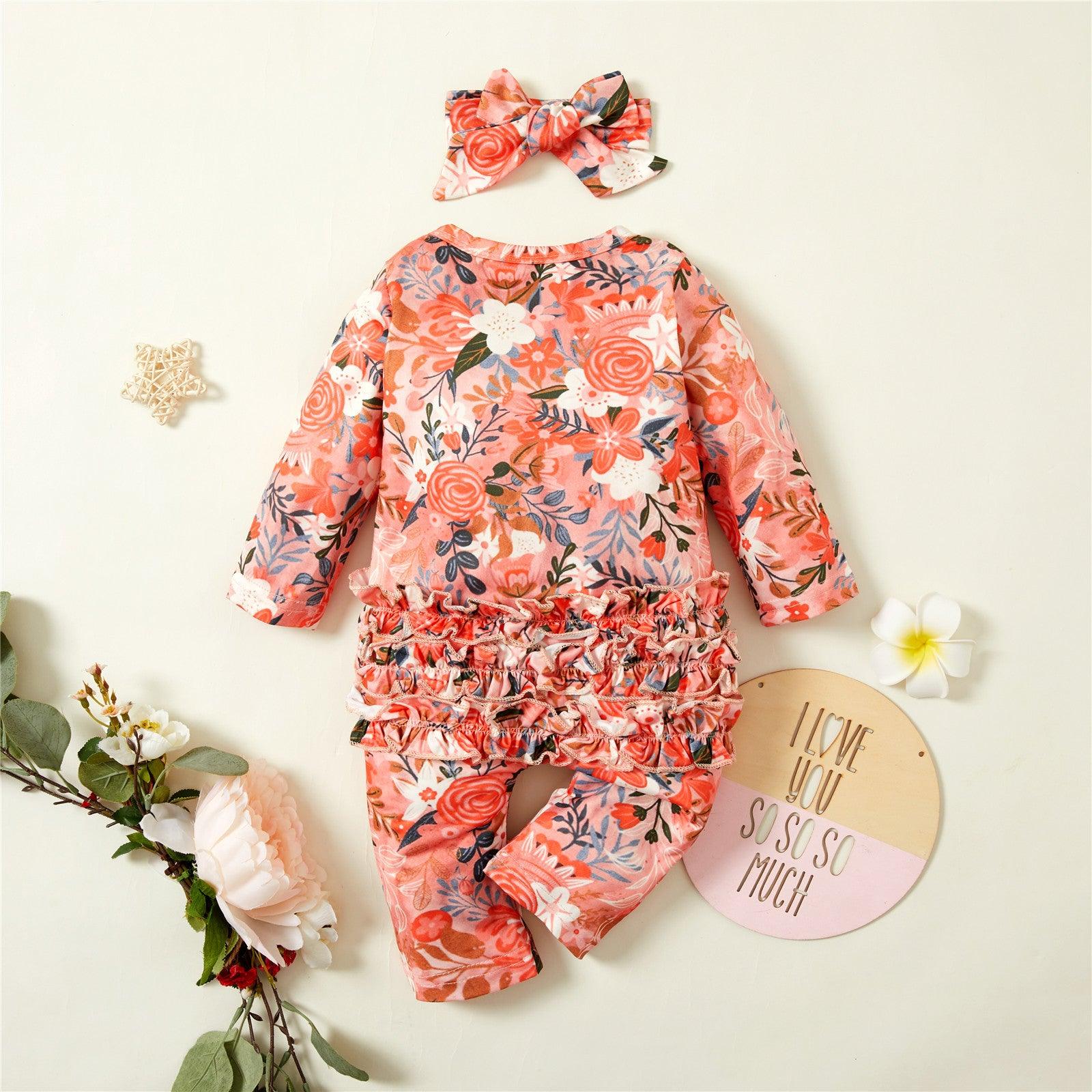 Baby Girls Flower Print Zipper Jumpsuit