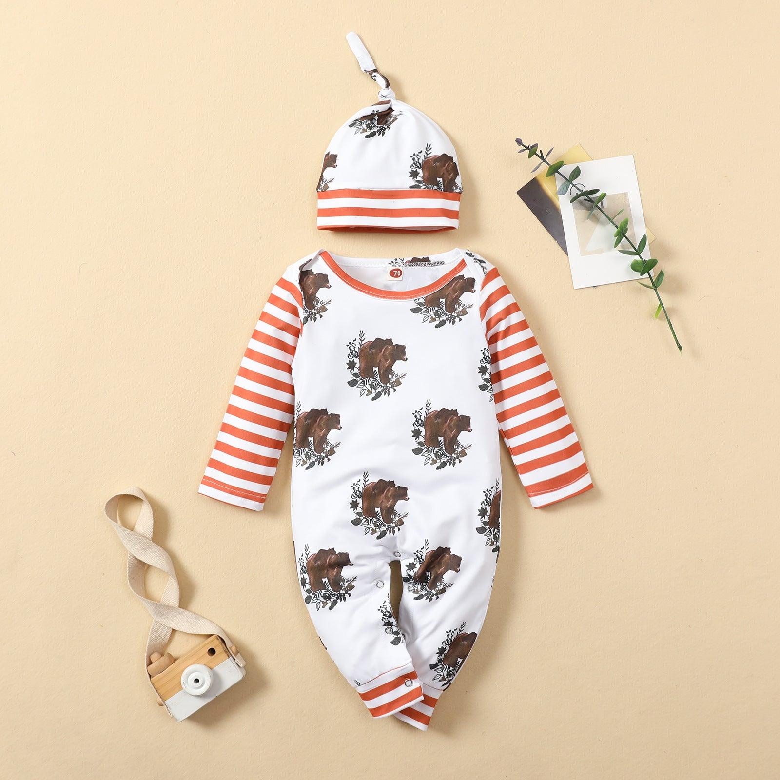 Baby Boys Girls Cartoon Print Stripe Long Sleeved Jumpsuit Christmas Dress