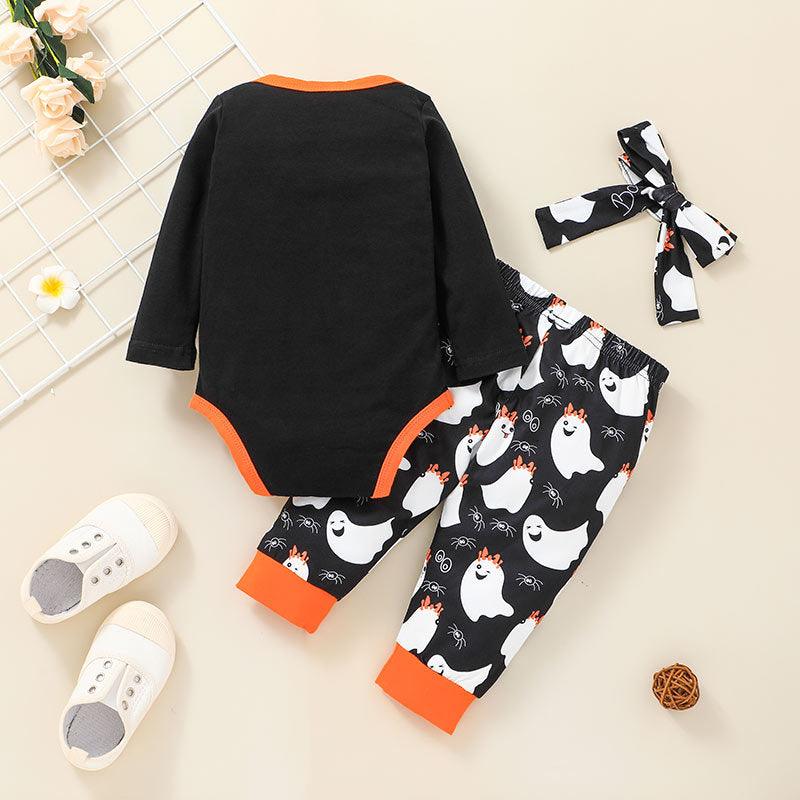 Baby Girls Cartoon Ghost Print Long Sleeve Jumpsuit Long Sleeve Two-piece Suit Unbranded Baby Clothes Wholesale