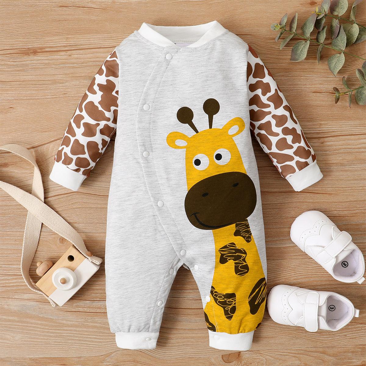 Baby Boys Girls Cartoon Deer Leopard Print Jumpsuit