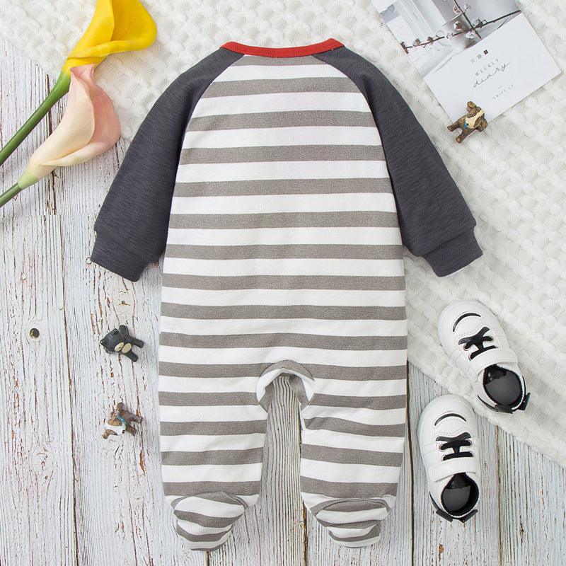 Baby Boys Dog Stripe Print Wrap Jumpsuit