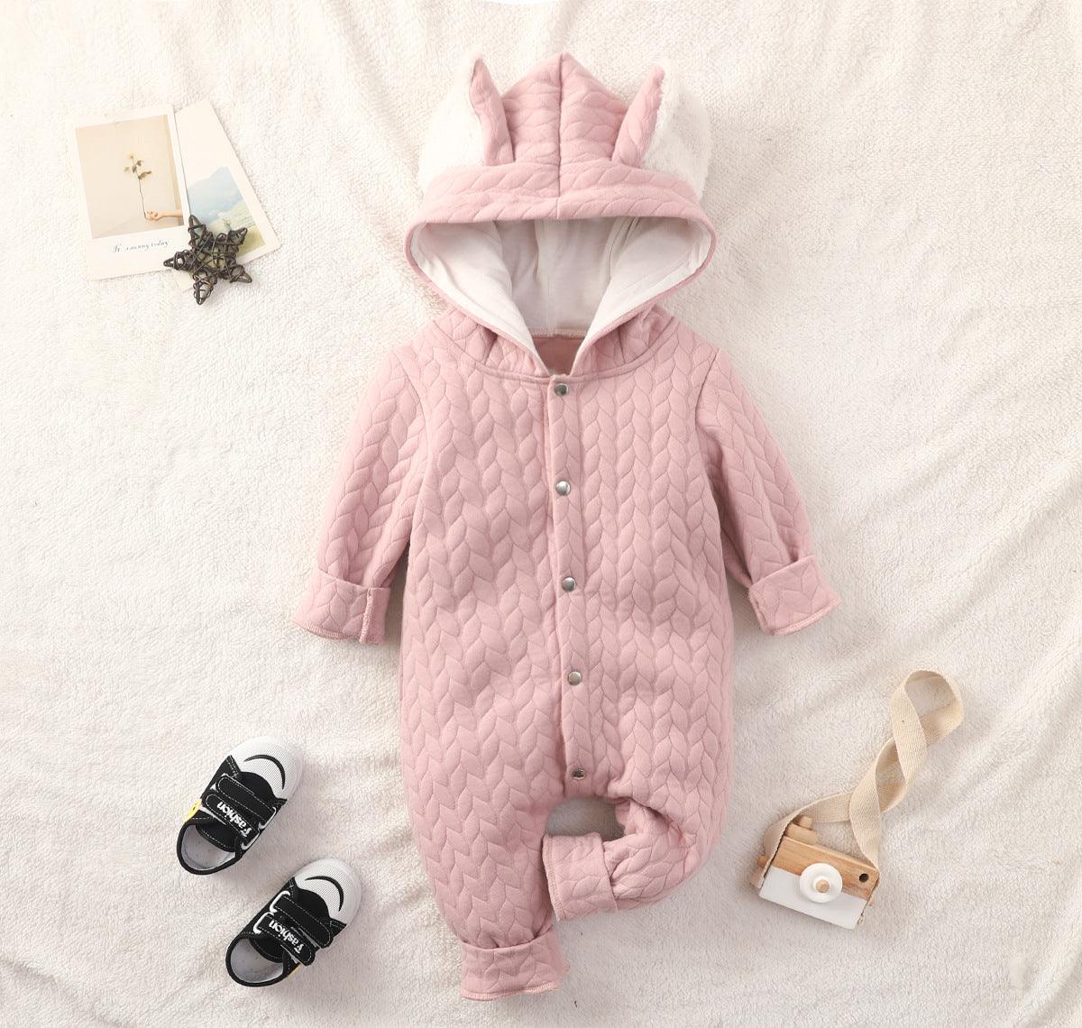 Baby Boys Girls Solid Color Lovely Ears Long Sleeve Hooded Jumpsuit