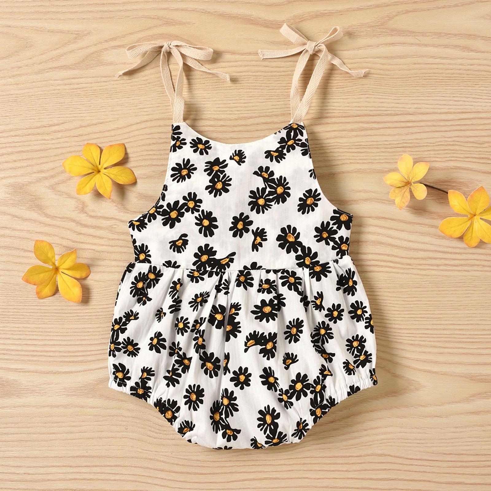 Baby Girls Flower Print Suspender Bodysuit