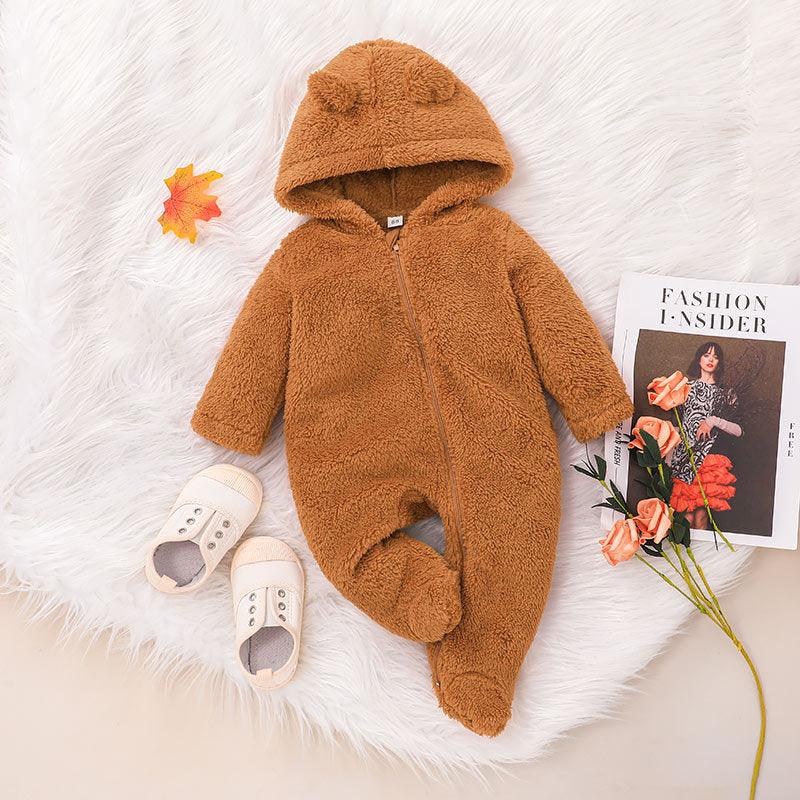 Baby Boys Girls Cute Fluffy Hooded Long Sleeved Jumpsuit