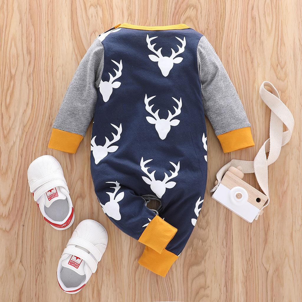 Baby Boys Girls Cartoon Deer Printed Long Sleeve Jumpsuit