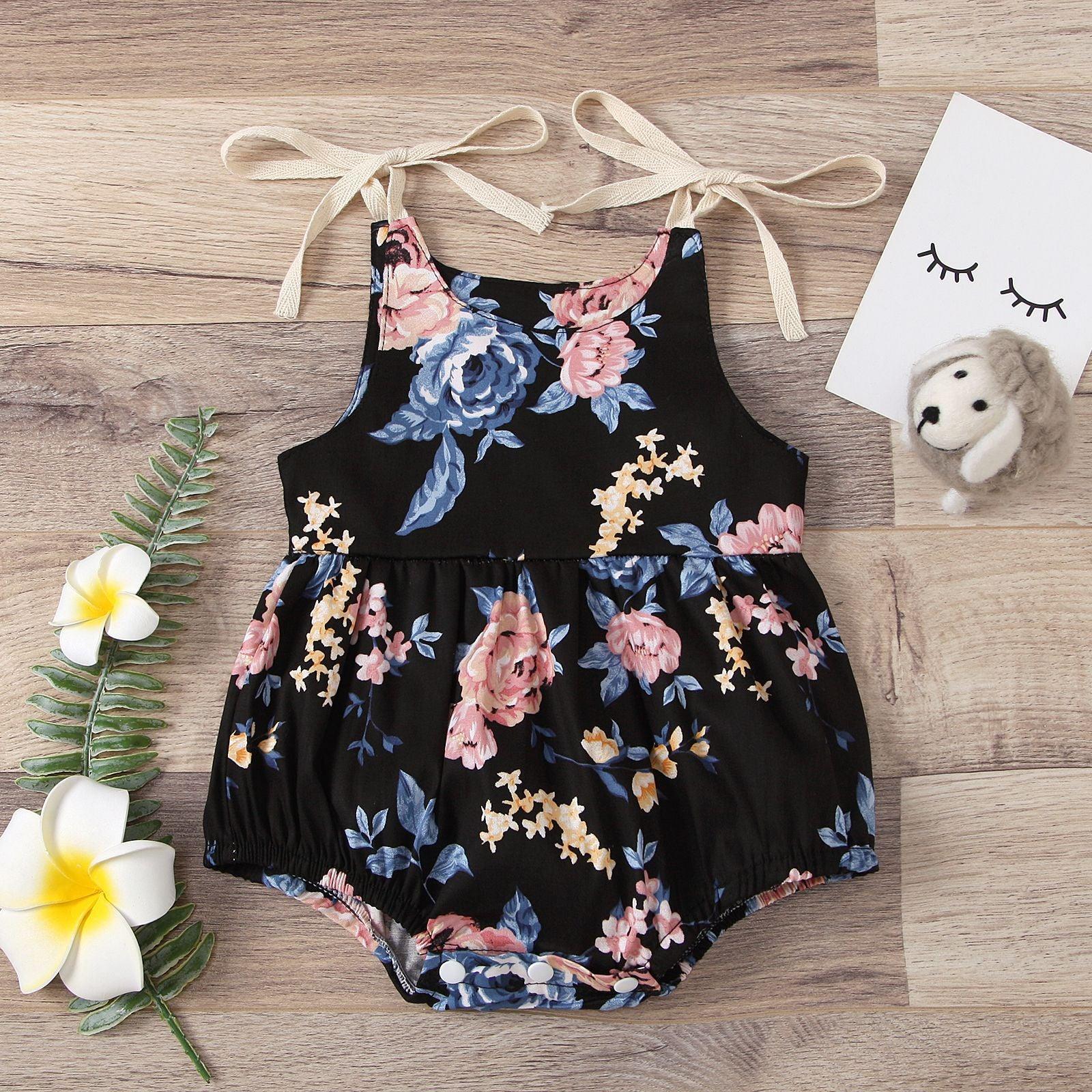 Baby Girls Flower Print Suspender Jumpsuit