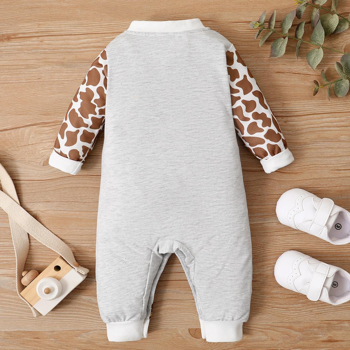 Baby Boys Girls Cartoon Deer Leopard Print Jumpsuit