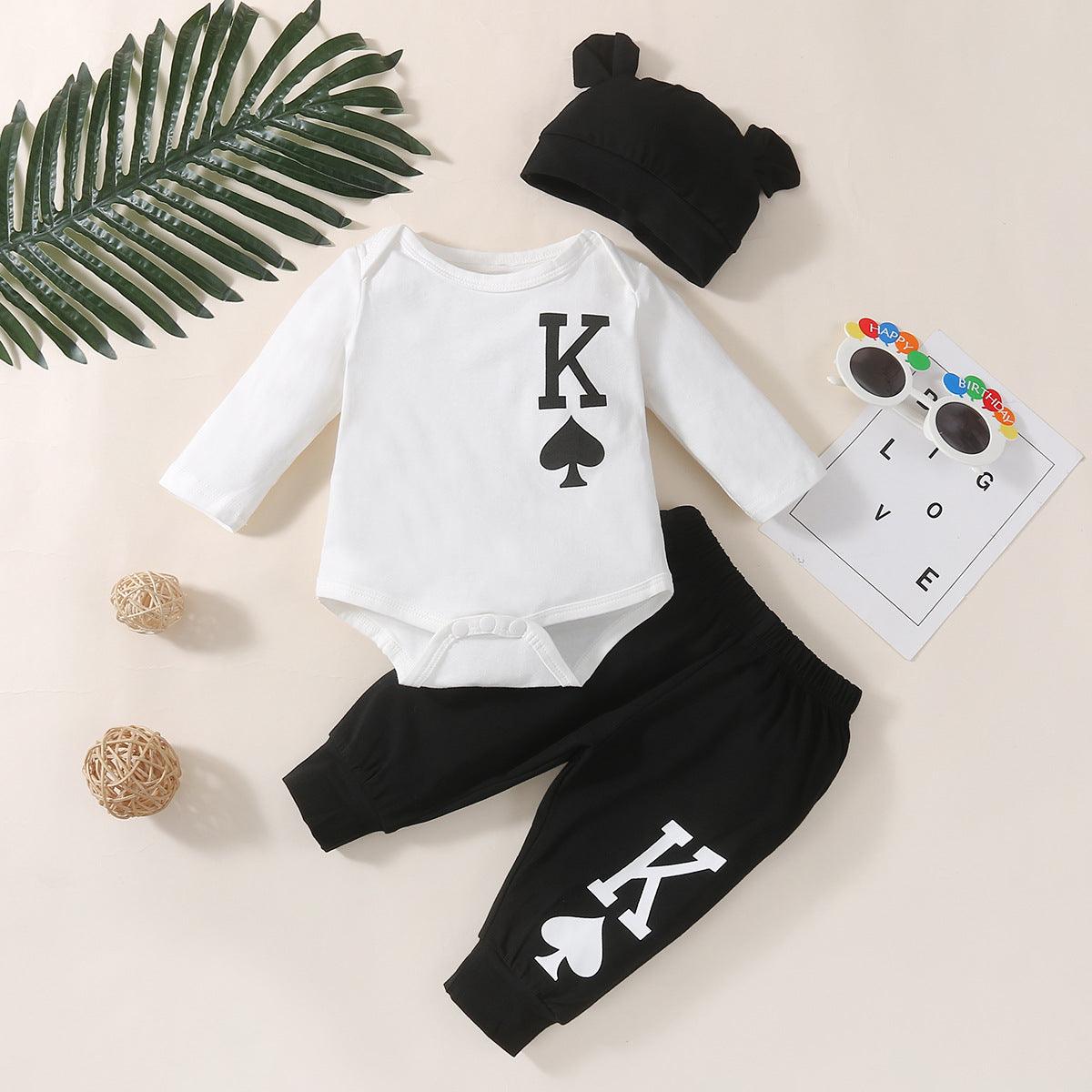 Baby Boys Girls Long Sleeve K Peach Heart Jumpsuit Pants Hat Set