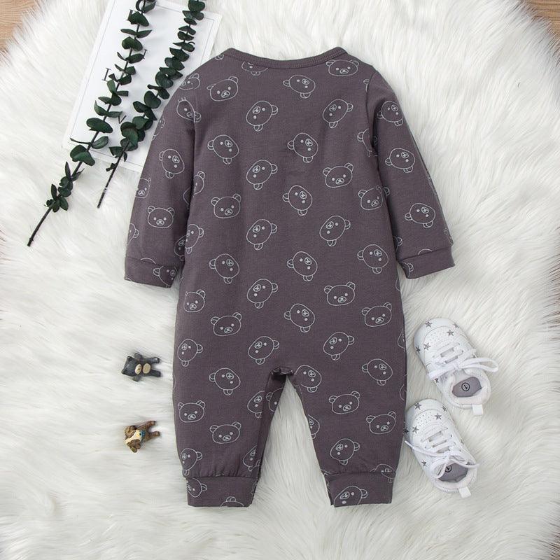 Baby Boys Grey Bow Neckline Long Sleeve Jumpsuit