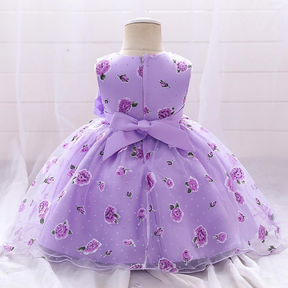 Baby Girls Flower-printed Pompous Gauze Princess Dress