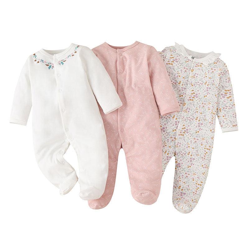 3PCS Baby Boys Girls Solid Color Lovely Printed Cotton Wrap Long Sleeve Jumpsuit