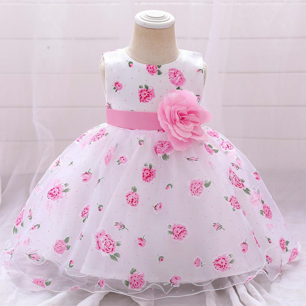 Baby Girls Flower-printed Pompous Gauze Princess Dress