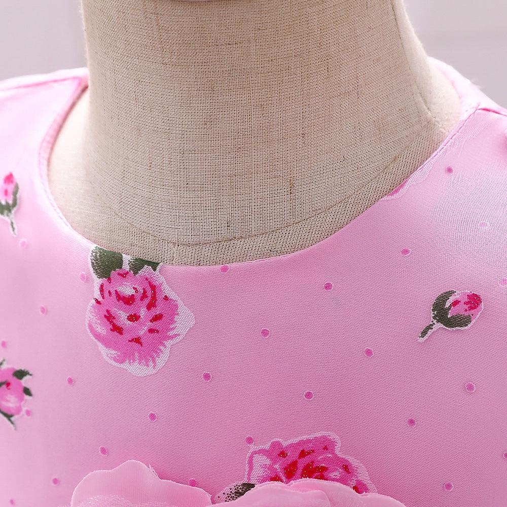 Baby Girls Flower-printed Pompous Gauze Princess Dress