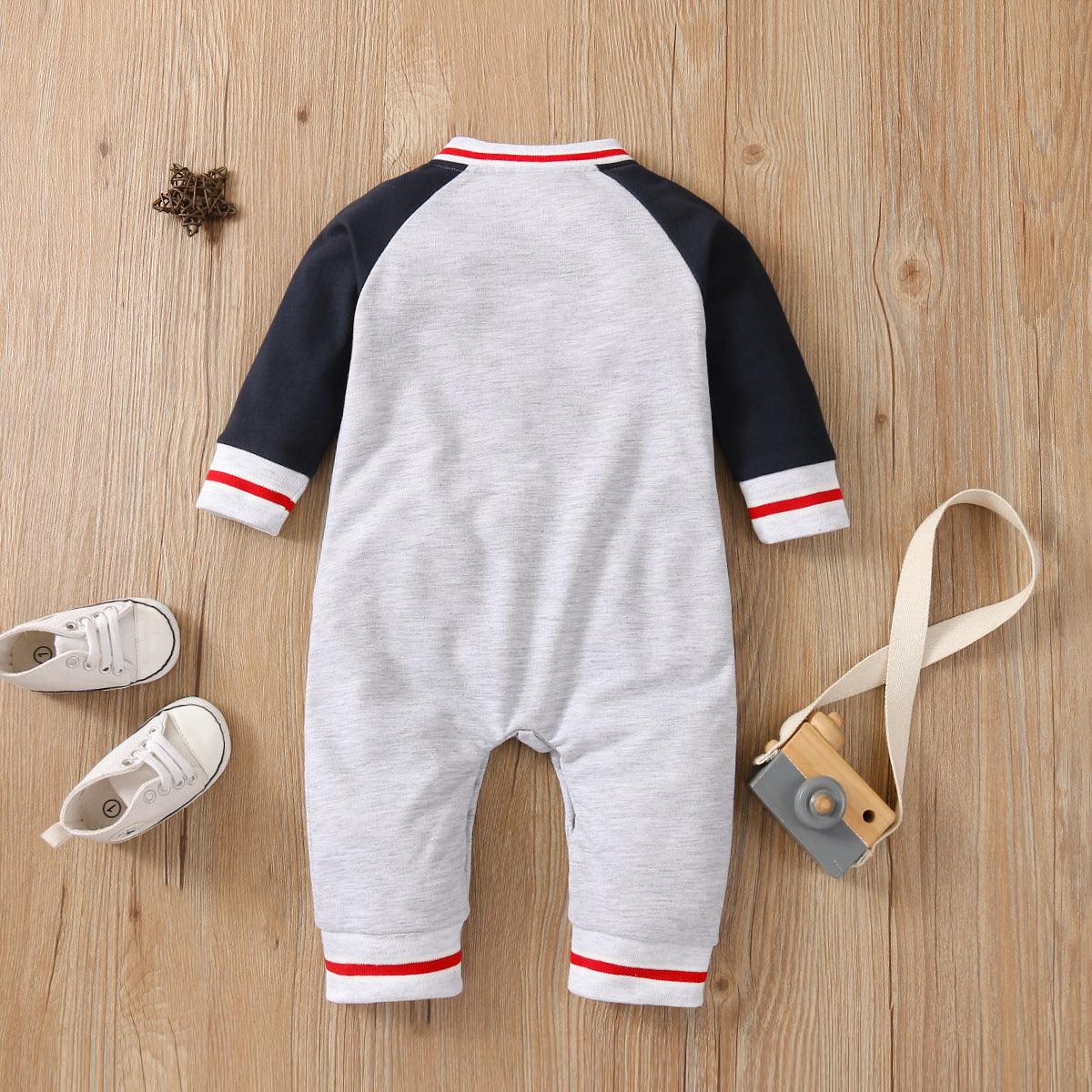 Baby Boys Long Sleeve Lettered Printed Bomber Jumpsuit