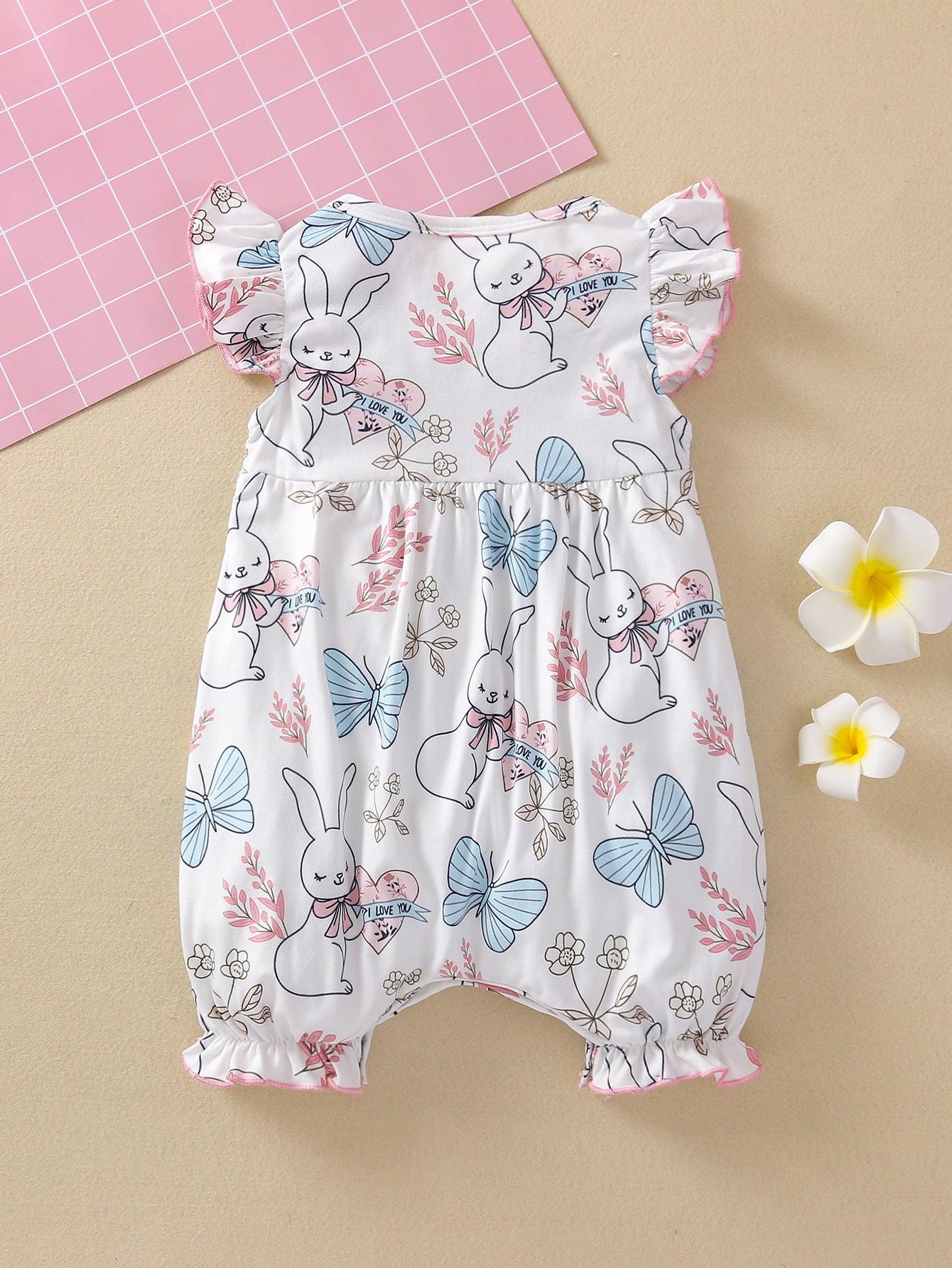 Baby Girls Cartoon Rabbit Print Jumpsuit