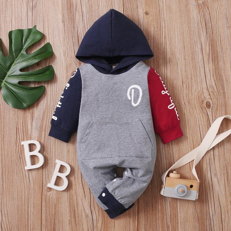 Baby Boys Girls Color Blocking Hooded Long-sleeved Jumpsuit