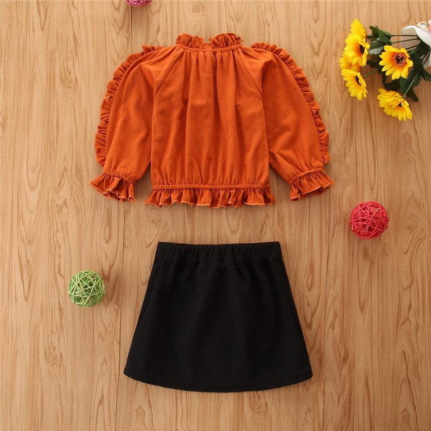 2021 Girl Korean Ins Solid Spring Dress Girl Lace Top Skirt Two-piece Set Wholesale