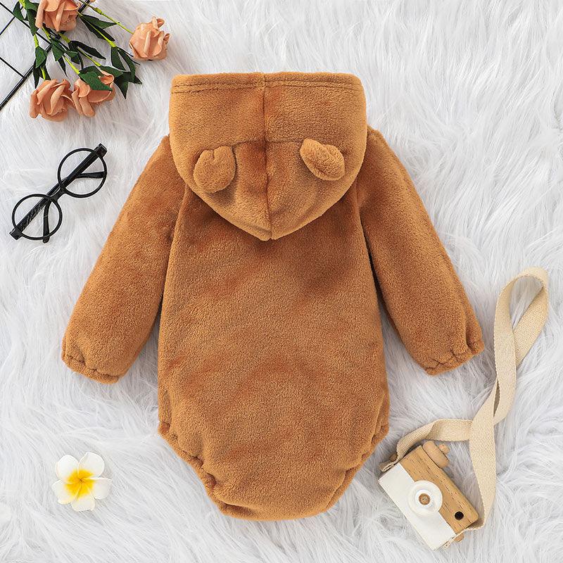 Baby Boys Solid Color Cute Bear Print Jumpsuit