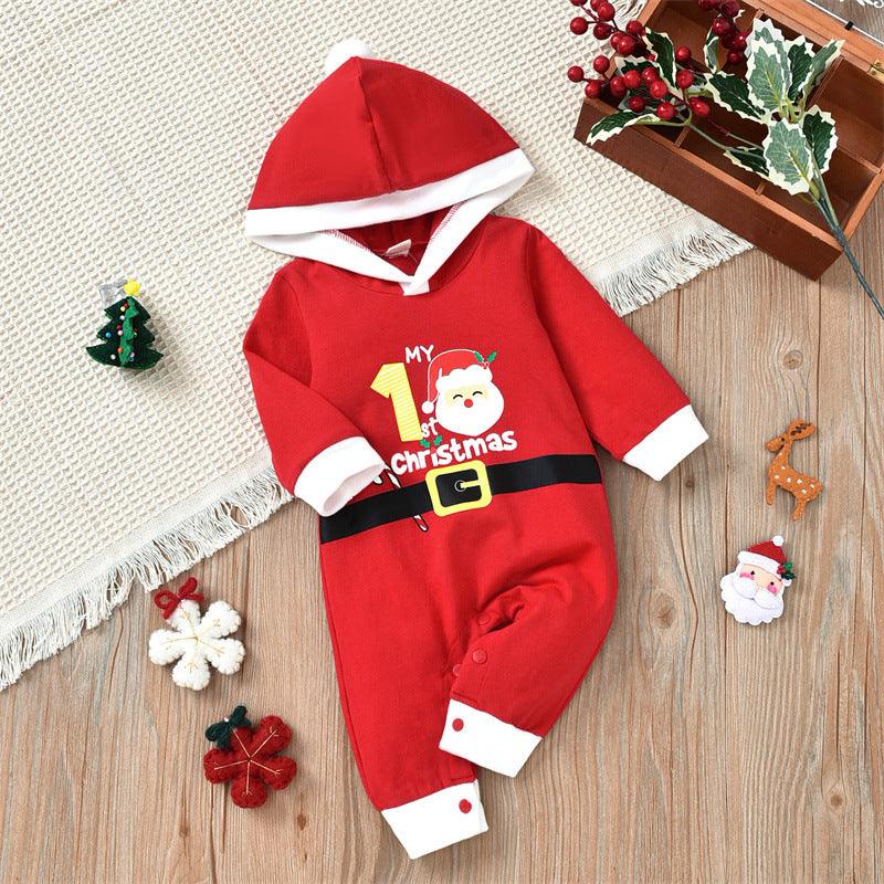 Baby Boys Girls Letter Print Cute Santa Hooded Jumpsuit