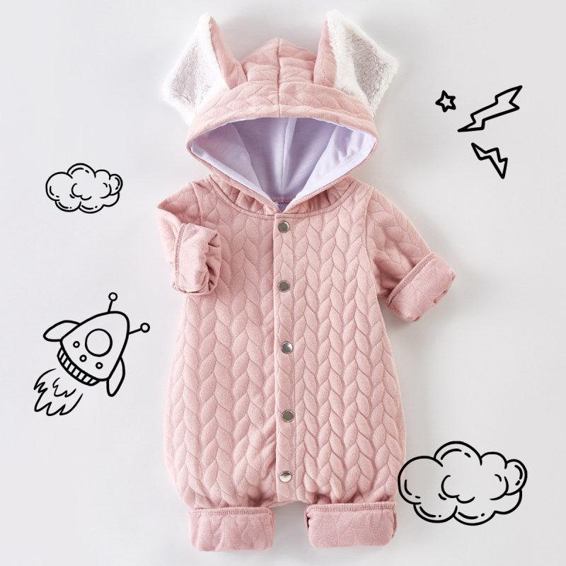 Baby Boys Girls Solid Color Lovely Ears Long Sleeve Hooded Jumpsuit