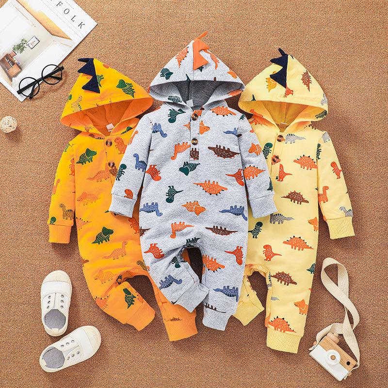 2021 Baby Boys Cartoon Dinosaur Print Hoodie Jumpsuit