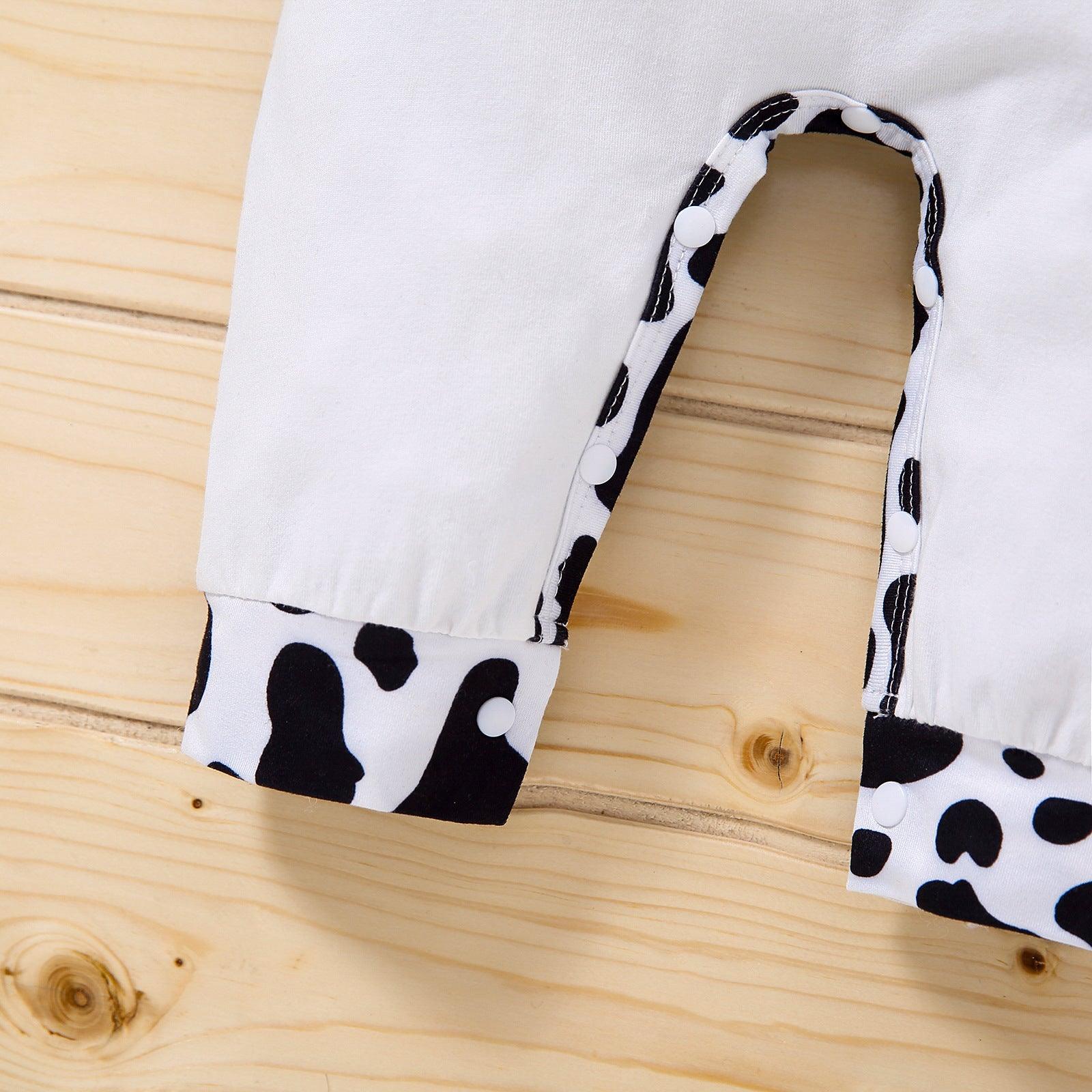 Baby Boys Girls Cartoon Cow Print Hooded Short Sleeve Jumpsuit