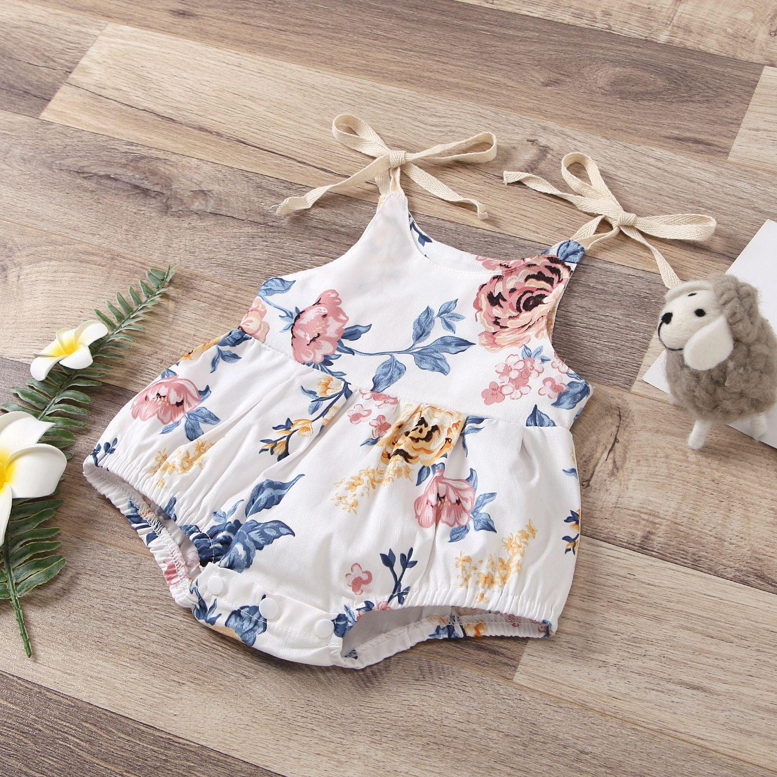 Baby Girls Flower Print Suspender Jumpsuit