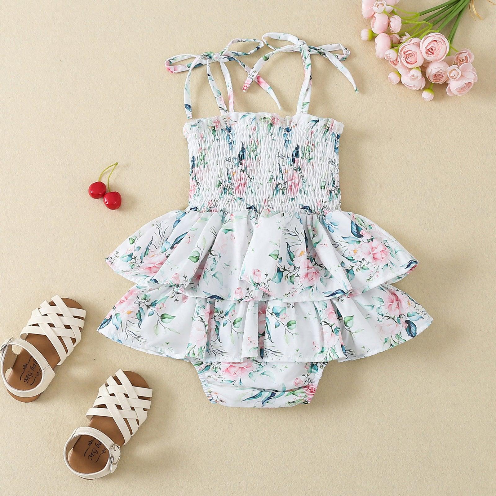 9-24M Floral Smocked Ruffle Trim Cami Baby Girls Bodysuit Bulk Baby Clothes Wholesale