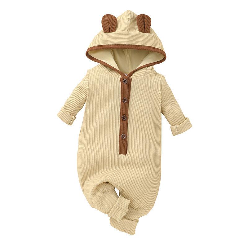 Baby Boys Girls Solid Color Long Sleeved Knitted Hooded Jumpsuit Creeper