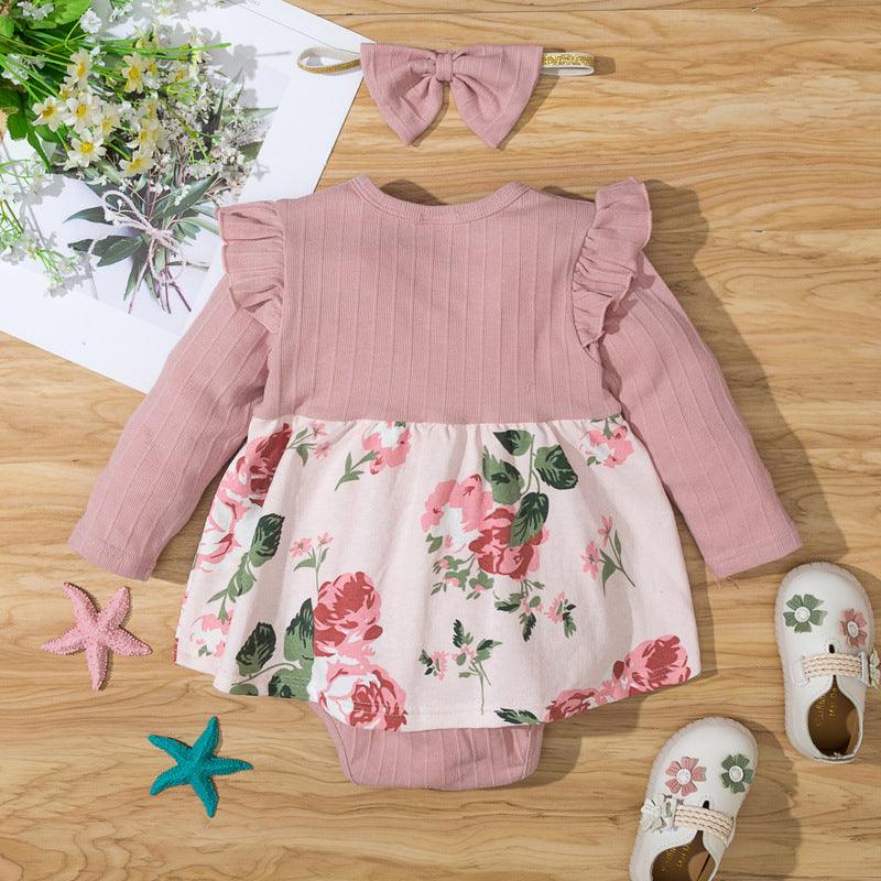 Baby Girls Cotton Floral Print Pink Long Sleeve Jumpsuit