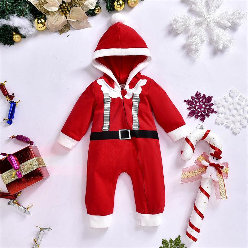 Baby Boys Cute Santa Hooded Zipper Jumpsuit