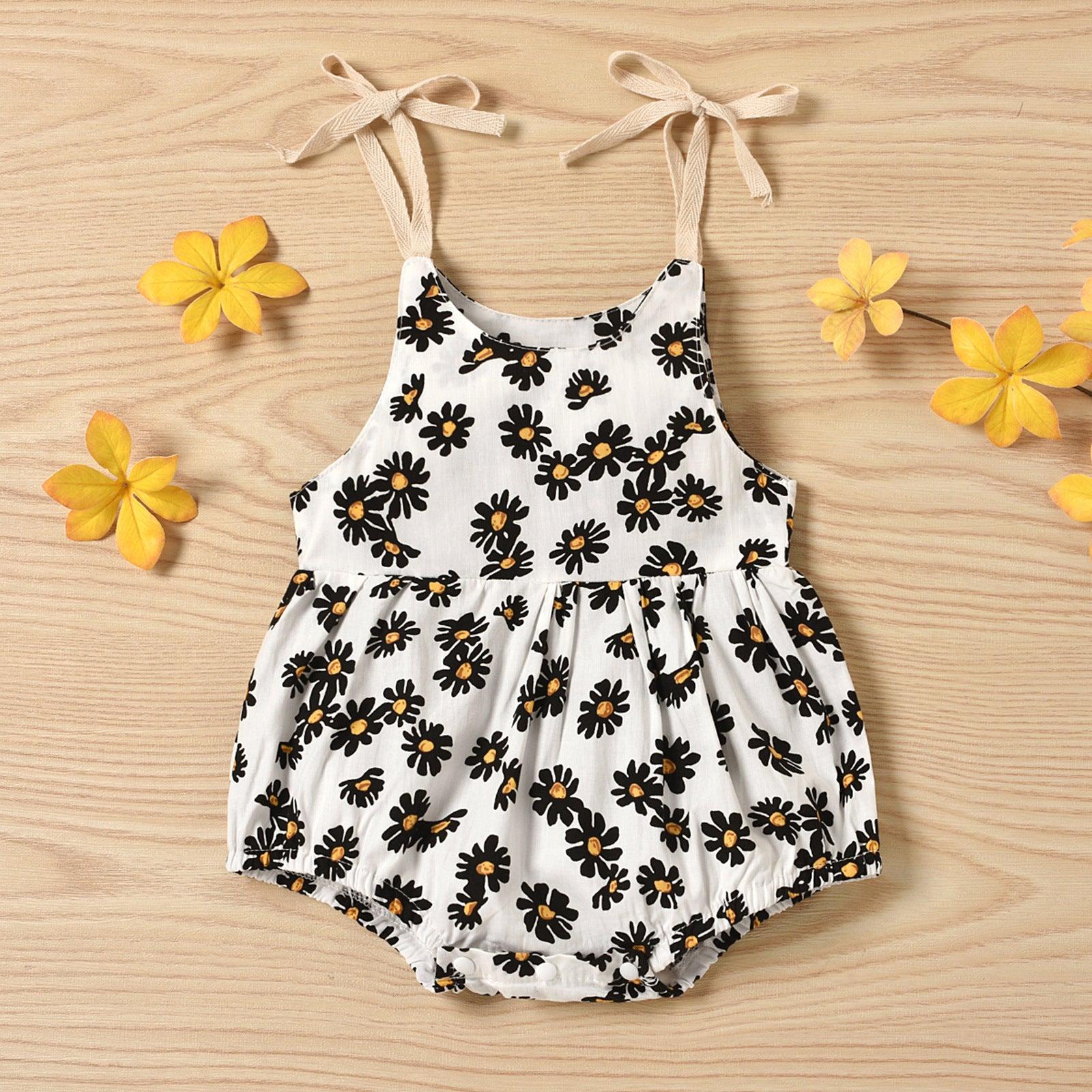 Baby Girls Flower Print Suspender Bodysuit